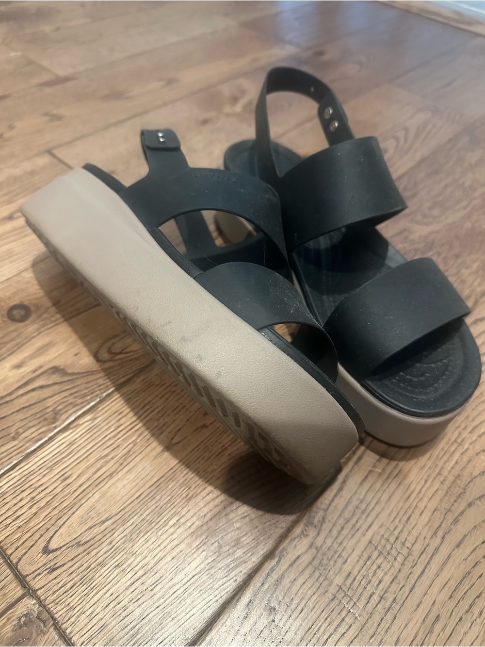 Crocs - Black Platform Sandals with Cream Sole - Women